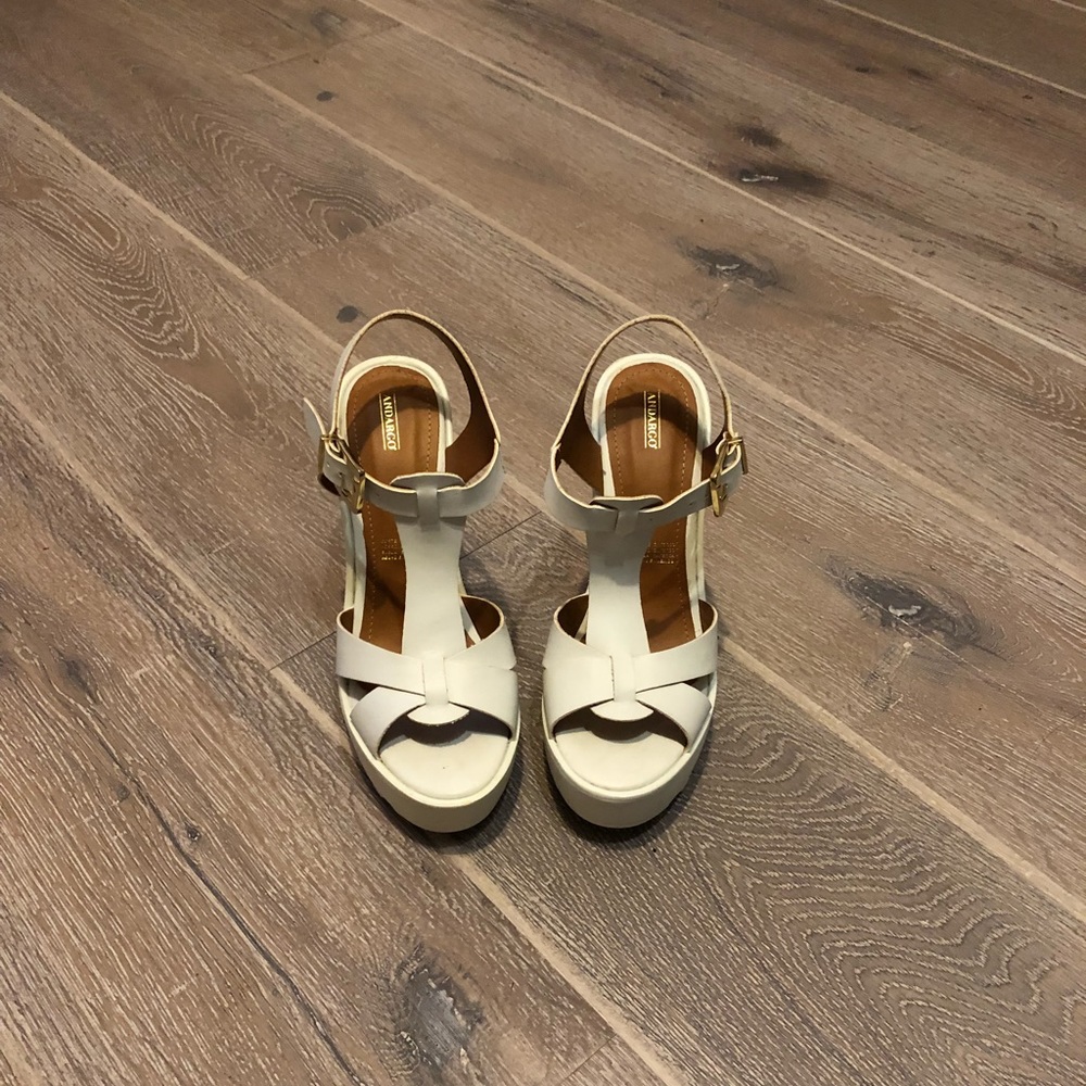 White strapped platforms